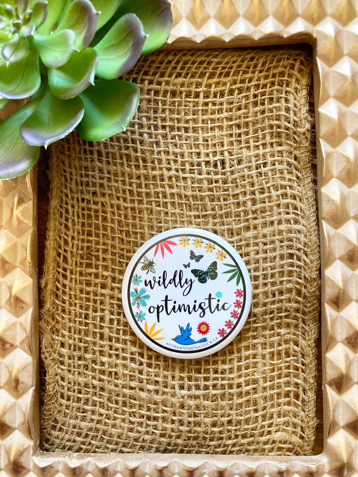 Wildly Opimistic Affirmation Pin Button-Affirmations That Stick CA
